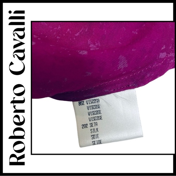 ROBERTO CAVALLI Italy Magenta Silk Chiffon Cut Velvet Ruffle Fitted Blouse S NEW - Picture 6 of 7